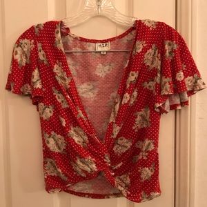 tied red flower top